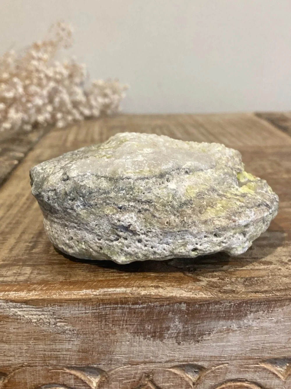 Yellow Rock with Crystals Sulfur Smell 3.5” Across